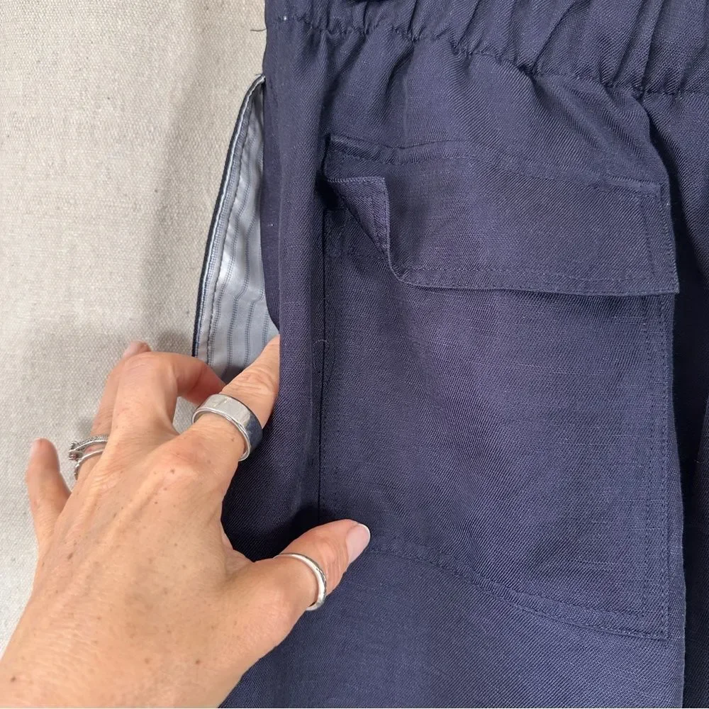 Zara Pull On Slouchy Nautical‎ Linen Blend Pants S